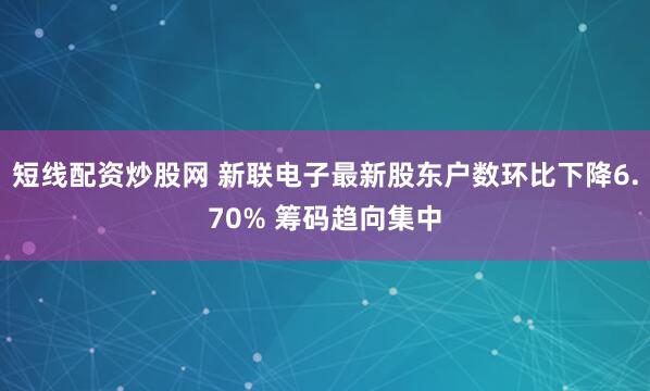 短线配资炒股网 新联电子最新股东户数环比下降6.70% 筹码趋向集中