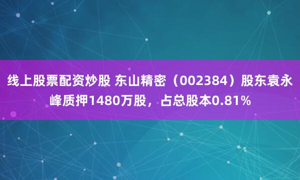 线上股票配资炒股 东山精密（002384）股东袁永峰质押1480万股，占总股本0.81%